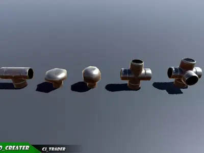 Lowpoly Modular Industrial Ceiling Pipe 3D Model Low-poly 3D model