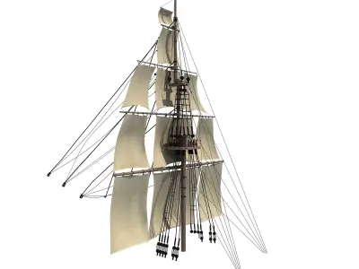 White Sailing Ship Mast 3D model
