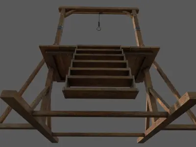 Gallows Low-poly 3D model wooden platform with ladder Low-poly 3D model