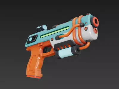 Cartoon Cyber Blue Orange Pistol 3D Model PBR Low-poly 3D model