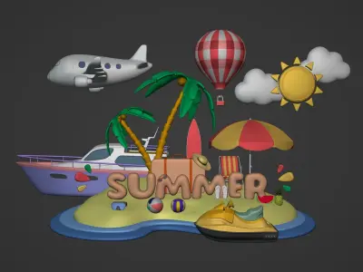 Summer Mega Pack Low-poly 3D model