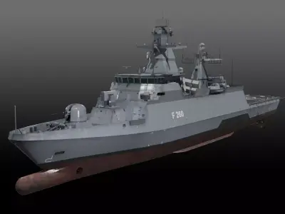 German Braunschweig class corvette game-ready Low-poly 3D model