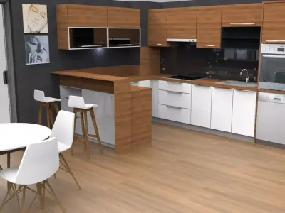 modern kitchen design with island Free low-poly 3D model
