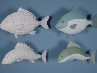 Low Poly Fishing Pack Low-poly 3D model