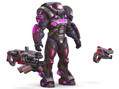 Cyborg Machine Gun with Automatic Rifle and Pistol - 3dsMax Low-poly 3D model