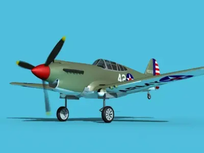 Curtiss P-40B Warhawk V01 USAAF 3D model