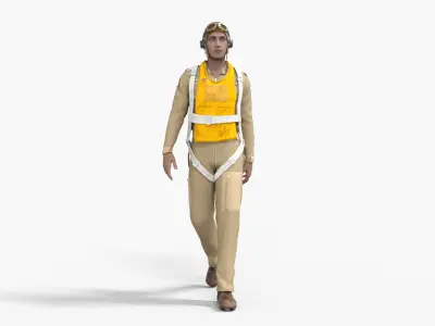 Pilot of WW2 Uniform Rigged Animated Low-poly 3D model