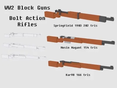 Block Guns WW2 Animated Low-poly 3D model