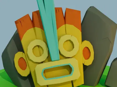 Low Poly stylized Tiki Mask Low-poly 3D model Low-poly 3D model