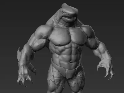 Sharkman humanoid creature 3D model