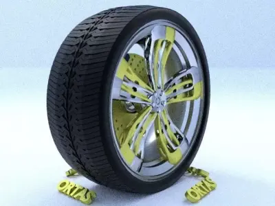 ORTAS CAR RIM 38 GAME READY RIM TIRE AND DISC 3D model