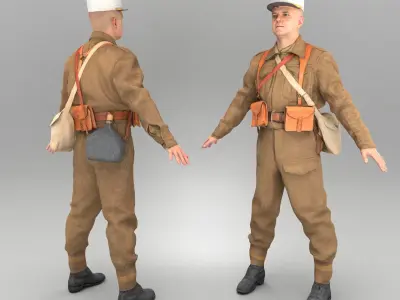 French infantry soldier in A-pose 403 Low-poly 3D model