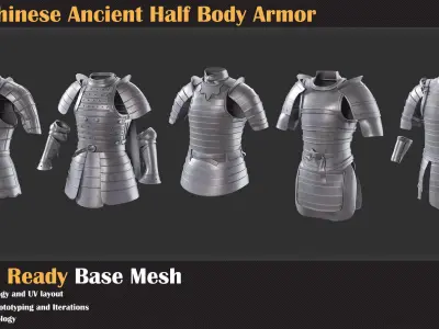10 Chinese Ancient Half Body Armor Base Mesh - VOL 28 3D model