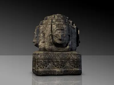 Ancient angkor stone head Low-poly 3D model