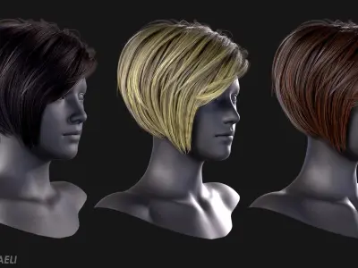 Real Time Hair Card Female Hairstyle part 01 Low-poly 3D model