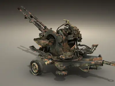 ZU-23-2 Burnt  Low-poly 3D model