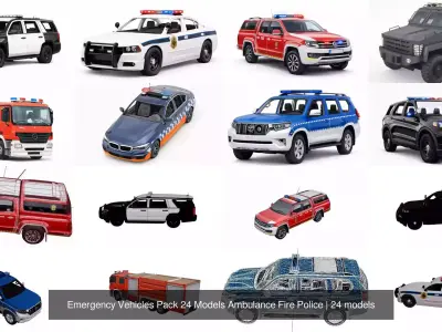 Emergency Vehicles Pack 24 Models Ambulance Fire Police