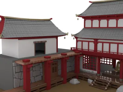 Japanese Temple Hanamura Low-poly 3D model