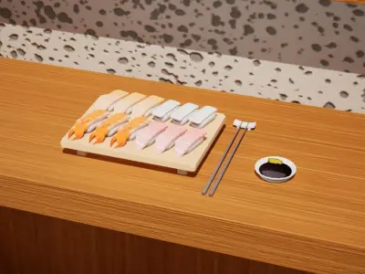 Sushi restaurant isometric Low-poly 3D model
