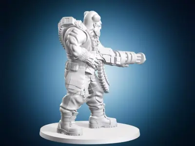 Orc Commando With Gatling Gun Sci Fi Fantasy Miniature 3D print model