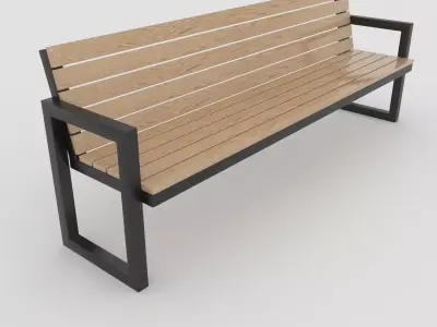 Modern Outdoor Bench steel and wood Low-poly 3D model