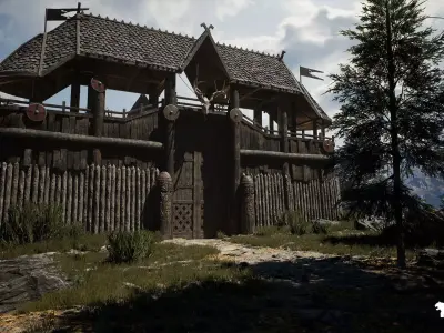 Medieval Nordic Viking Castle Environment Low-poly 3D model