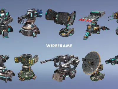 Tower Defence Sci-Fi Turrets Pack Low-poly 3D model
