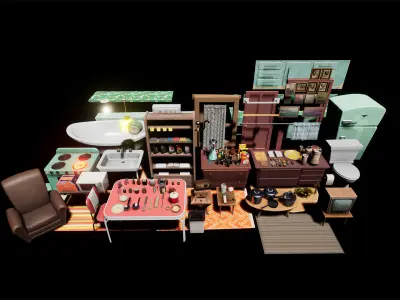 Stylized House Interior Free low-poly 3D model