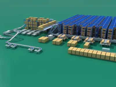 Conveyor Belt Scene warehouse 3D model