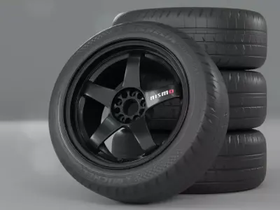 Nismo LMGT4 Wheels Sport Car Set Michelin Realistic Race Tires Free 3D model