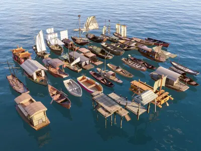 Wooden boat collection 1 Low-poly 3D model