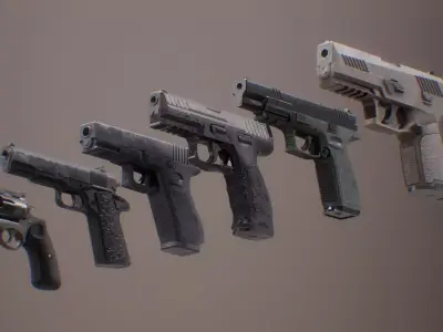 Pistol Set 1 Rigged PBR Low-poly 3D model