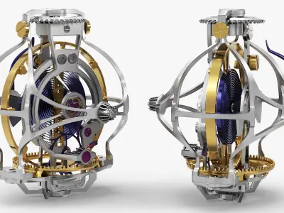 Gyrotourbillon Movement Assembly Silver Gold 3D model