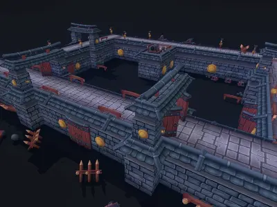 Modular Castle Wall Kit Low-poly 3D model