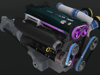 Nissan RB28 Twin Turbo by HKS engine Low-poly 3D model