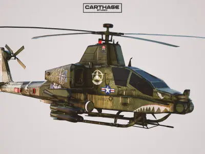 Stylized Apache Style Military Helicopter  Low-poly 3D model