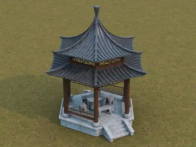 Traditional Chinese pavilion Low-poly 3D model