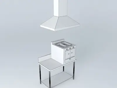 Kit stainless steel kitchen with hood and oven Free 3D model