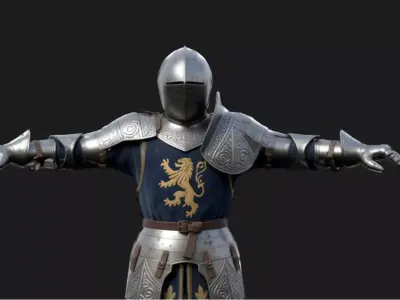Blue Tunic Crusader Rigged Low-poly 3D model