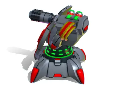 1 Barrel Robotic Automatic Cannon Low-poly 3D model