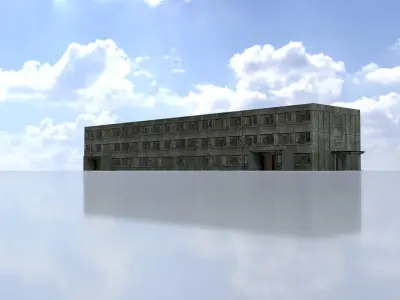 Old military barrack version 1 ruin 13 Low-poly 3D model