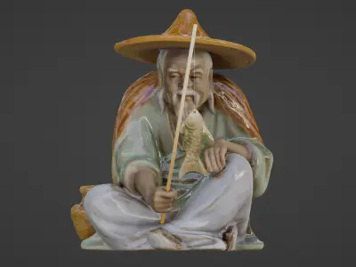 Chinese Mudman Fisherman Figurine Low-poly 3D model
