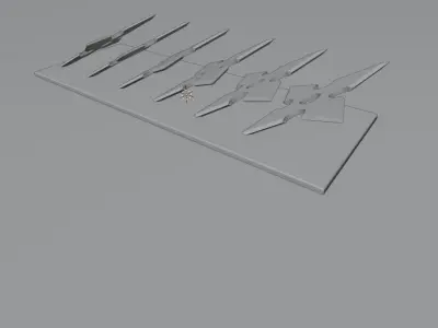 shurikens five knives on wooden board Free 3D model