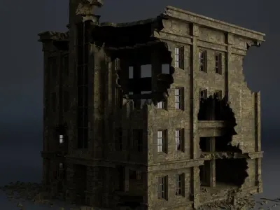 DESTROYED BUILDING CLASSICAL APOCALYPSE WAR RUINED 04 Low-poly 3D model
