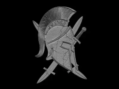 Spartan Helmet with Crossed Swords Sculpture 3D print model
