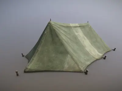 Military Tent WWII TwoSleeping close vr1 Low-poly 3D model