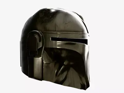 After War Mandalorian Helmet Damaged Sci-Fi Prop Low-poly 3D model