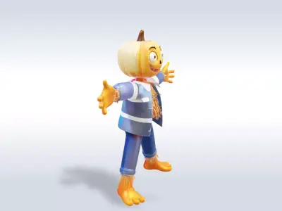 Cheerful Pumpkin Boy Halloween Character 3D model 6