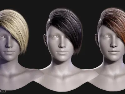 Real Time Hair Card Female Hairstyle part 07 Low-poly 3D model