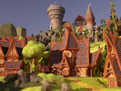 Stylized Island Castle Environment Low-poly 3D model